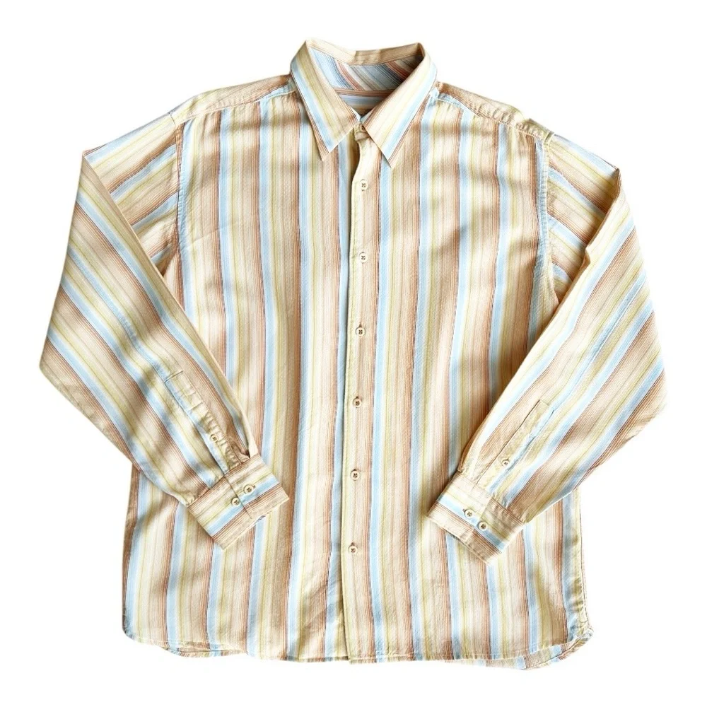 Tommy‎ Bahama Orange Striped Casual Button Down Size Large